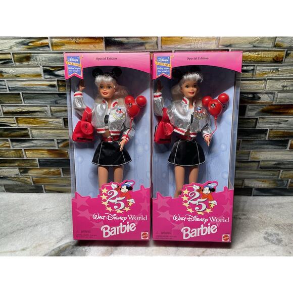 Two 1996 Mattel Walt Disney World 25 Barbie Special Edition Park Exclusive - Picture 1 of 7